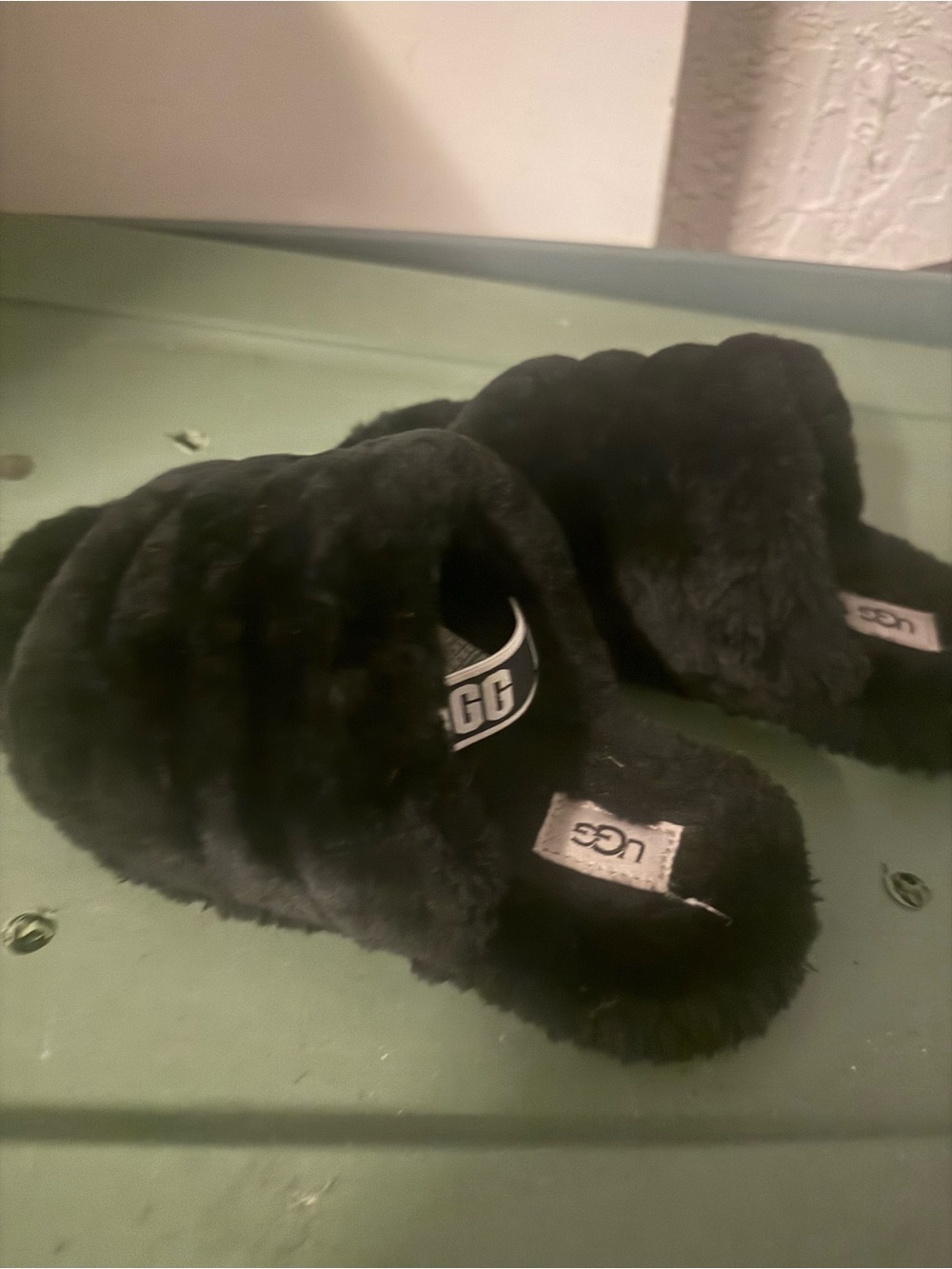 UGG Kids Black Fuzz Slides